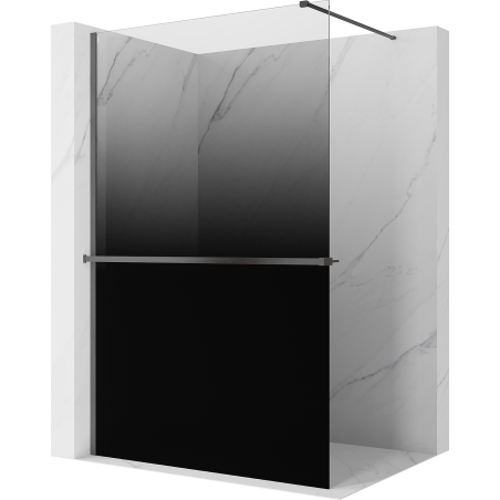 Mexen Kioto+ zuhany fal tálcával Walk-in 130 x 200 cm, ombre fekete 8 mm, gun gray kefe - 800-130-121-66-76