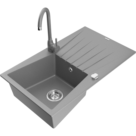 Mexen Cesar chiuvetă granitică cu 1 compartiment cu scurgător și baterie bucătărie Telma, gri - 6514-71-670200-71