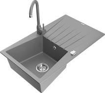 Mexen Cesar 1-medencés gránit mosogató csepptálcával és Telma konyhai csappal, szürke - 6514-71-670200-71