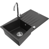 Mexen Cesar chiuvetă de granit cu 1 cuvă cu scurgător și baterie de bucătărie Telma, negru/argintiu - 6514-73-670200-00