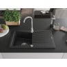Mexen Cesar chiuvetă din granit cu 1 compartiment și picurător și baterie de bucătărie Telma, negru/argintiu - 6514-73-670200-00