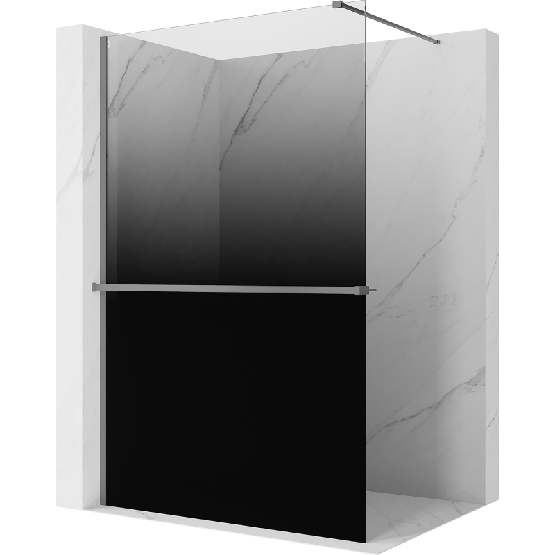 Mexen Kioto+ 150 x 200 cm-es Walk-in zuhanyfal polccal, fekete ombre 8 mm, gun metal - 800-150-121-95-76