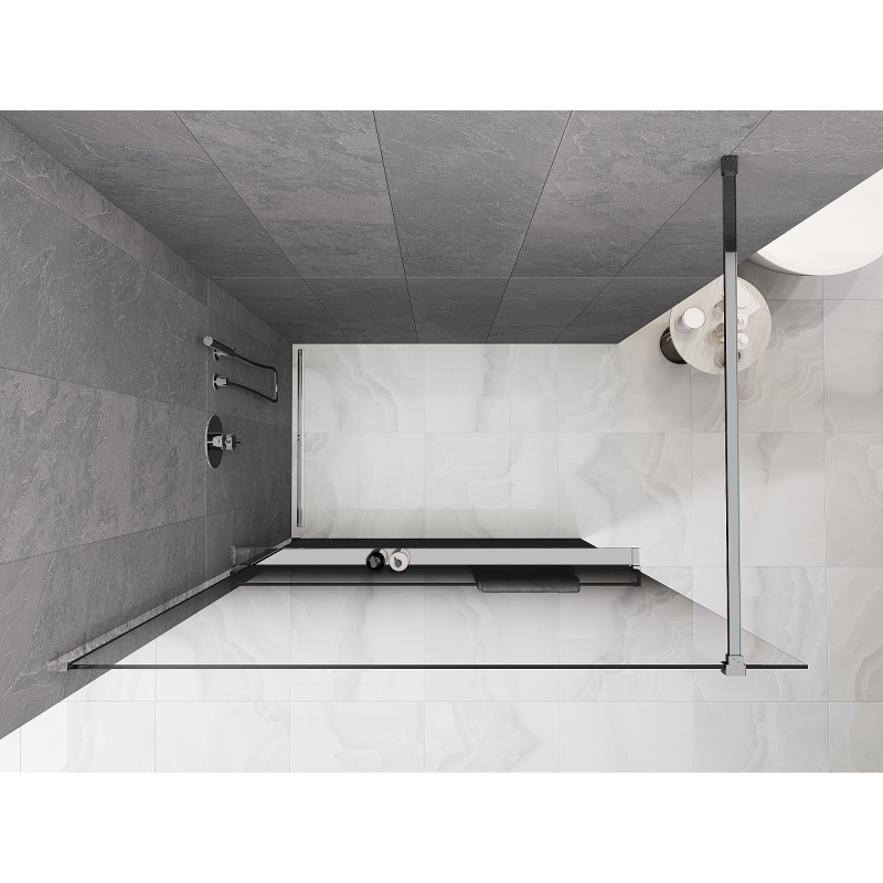 Mexen Kioto+ Panou de duș cu raft Walk-in 90 x 200 cm, ombre negru 8 mm, crom - 800-090-121-01-76