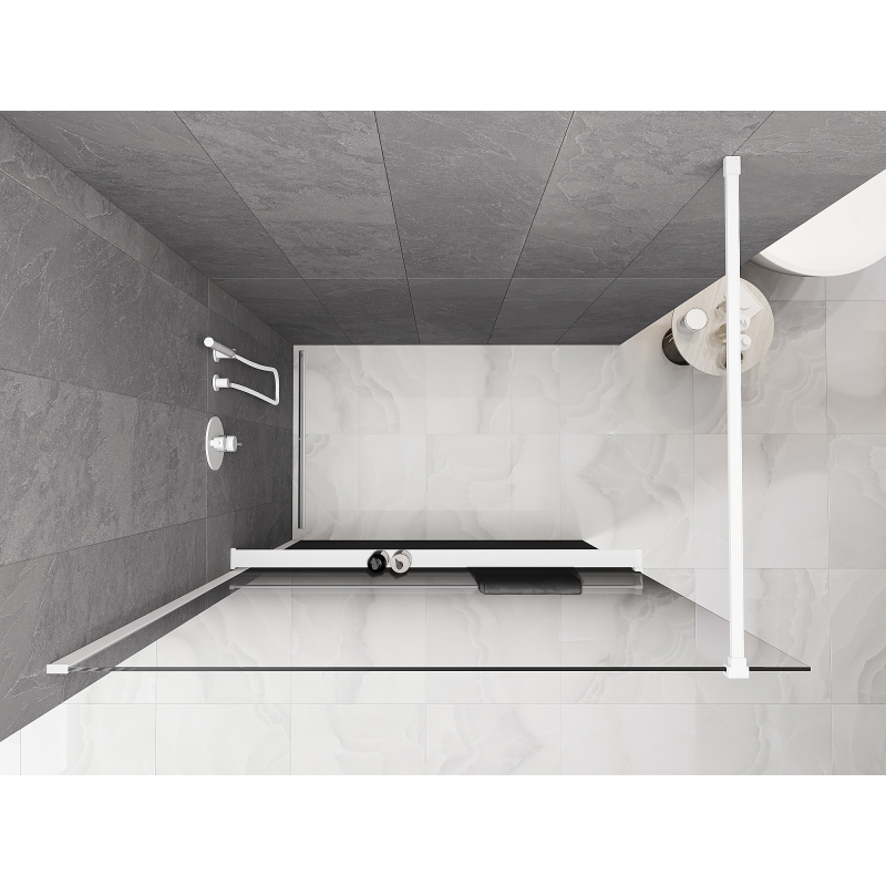 Mexen Kioto+ zuhanyfal polccal Walk-in 110 x 200 cm, fekete ombre 8 mm, fehér - 800-110-121-20-76
