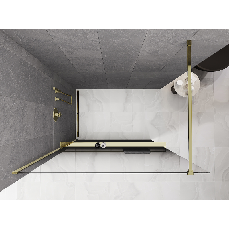 Mexen Kioto+ zuhanyfal polccal Walk-in 110 x 200 cm, fekete ombre 8 mm, arany - 800-110-121-50-76