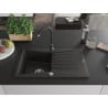 Mexen Cesar chiuvetă de granit cu un compartiment, cu picurător și  baterie de bucătărie Telma, Neagră/Aurie - 6514-75-670200-70