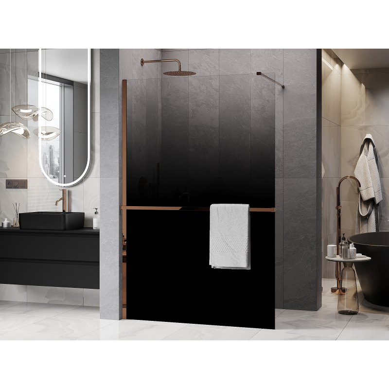 Mexen Kioto+ zuhanyfal polccal Walk-in 80 x 200 cm, ombre fekete 8 mm, rózsaarany - 800-080-121-60-76