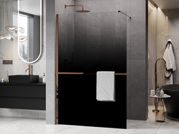 Mexen Kioto+ zuhanyfal polccal Walk-in 80 x 200 cm, ombre fekete 8 mm, rózsaarany - 800-080-121-60-76