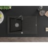 Mexen Cesar chiuvetă de granit cu un compartiment, cu picurător și  baterie de bucătărie Telma, Neagră/Aurie - 6514-75-670200-70