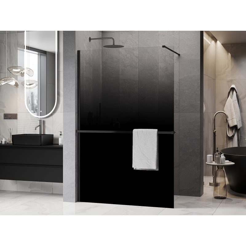 Mexen Kioto+ zuhanyfal polccal Walk-in 150 x 200 cm, ombre fekete 8 mm, gun gray kefélt - 800-150-121-66-76