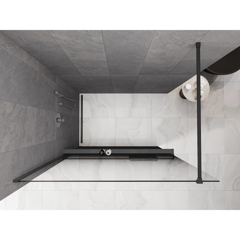 Mexen Kioto+ zuhanyfal polccal Walk-in 150 x 200 cm, ombre fekete 8 mm, gun gray kefélt - 800-150-121-66-76