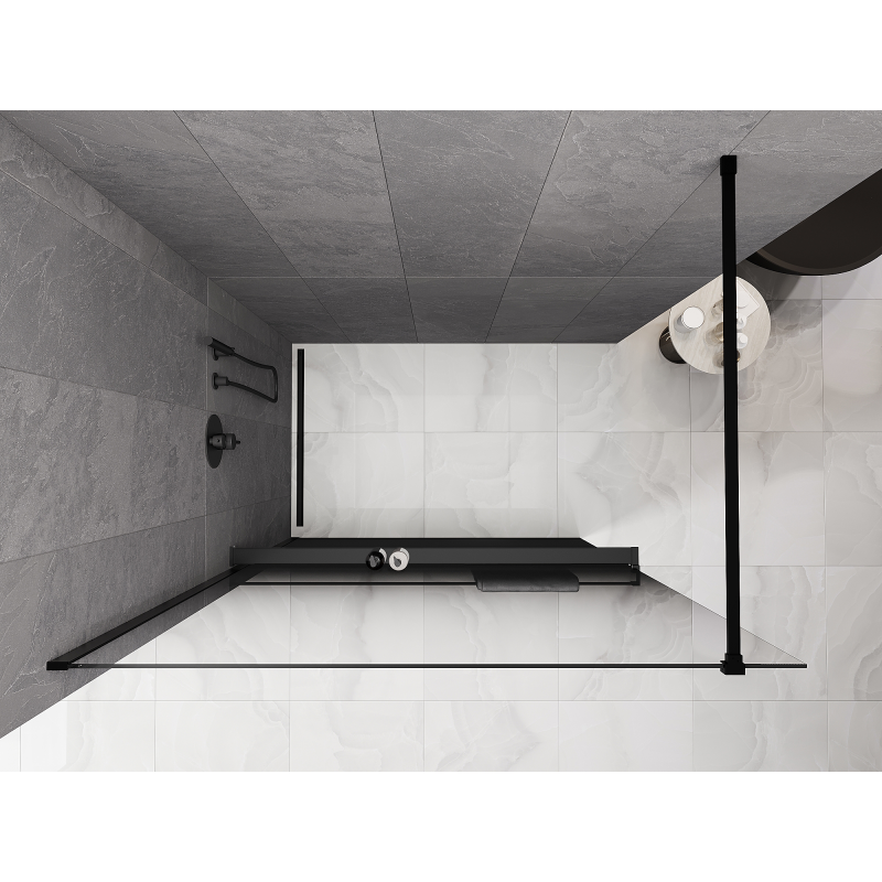 Mexen Kioto+ perete de duș cu raft Walk-in 130 x 200 cm, ombre negru 8 mm, negru - 800-130-121-70-76