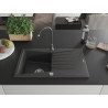 Mexen Cesar chiuvetă de granit cu 1 compartiment cu scurgător și baterie de bucătărie Telma, negru pătat