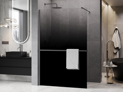 Mexen Kioto+ Tusolófal polccal Walk-in 100 x 200 cm, fekete ombre 8 mm, gun metal - 800-100-121-95-76