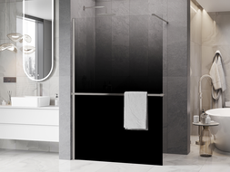Mexen Kioto+ zuhanyfal polccal Walk-in 100 x 200 cm, ombre fekete 8 mm, szálcsiszolt nikkel - 800-100-121-97-76