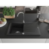 Mexen Cesar chiuvetă de granit cu 1 compartiment cu scurgător și baterie de bucătărie Telma, negru - 6514-77-670200-00