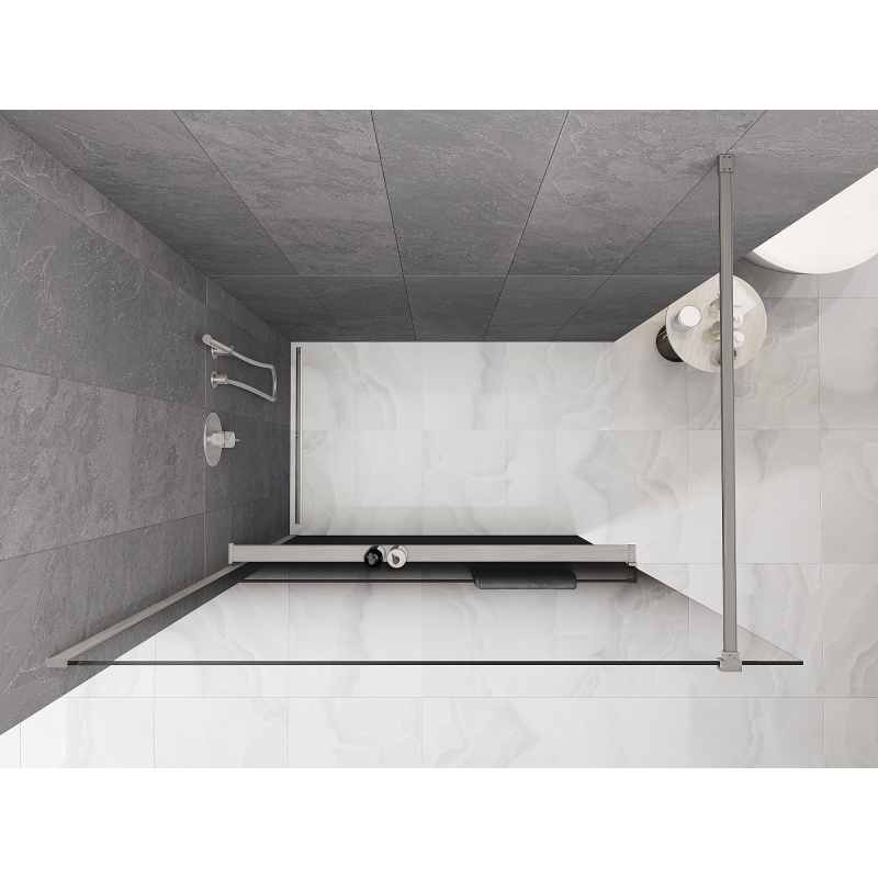 Mexen Kioto+ perete despărțitor pentru duș cu raft Walk-in 130 x 200 cm, ombre negru 8 mm, nichel periat - 800-130-121-97-76