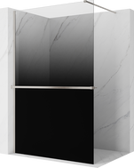 Mexen Kioto+ Zuhanyfal polccal Walk-in 140 x 200 cm, ombre fekete 8 mm, szálcsiszolt nikkel - 800-140-121-97-76