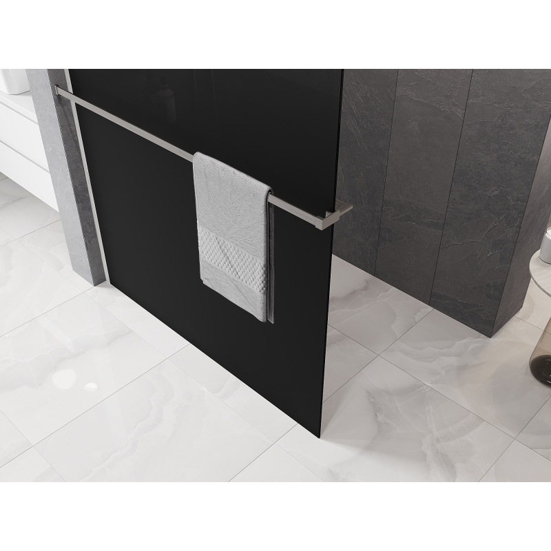 Mexen Kioto+ zuhanyfal polccal Walk-in 150 x 200 cm, fekete ombre 8 mm, szálcsiszolt nikkel - 800-150-121-97-76