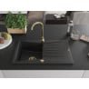Mexen Cesar chiuvetă de granit cu un compartiment, cu picurător și  baterie de bucătărie Telma, Neagră - 6514-77-670200-50