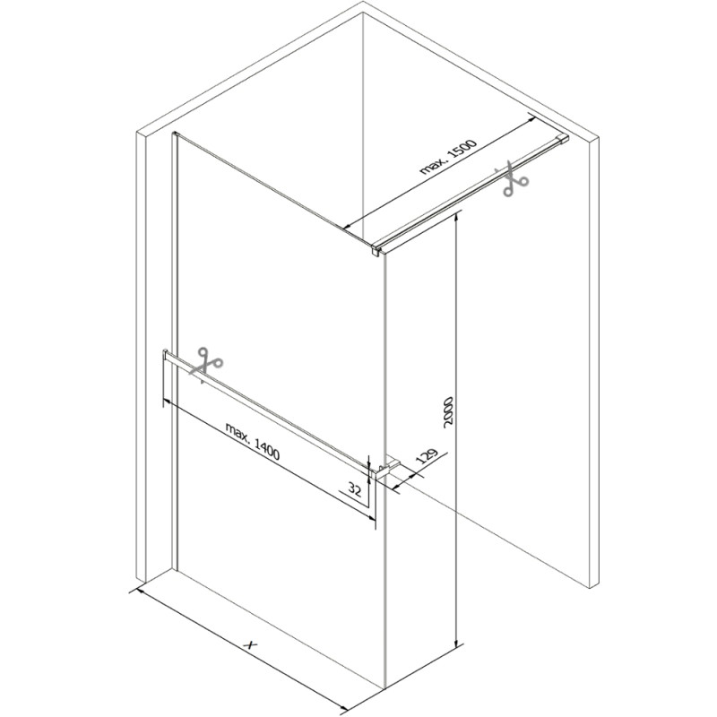 Mexen Kioto+ separatoare de duș cu raft Walk-in 110 x 200 cm, bronz 8 mm, crom - 800-110-121-01-32