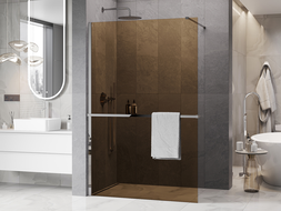 Mexen Kioto+ zuhanyfal polccal Walk-in 130 x 200 cm, barna 8 mm, króm - 800-130-121-01-32