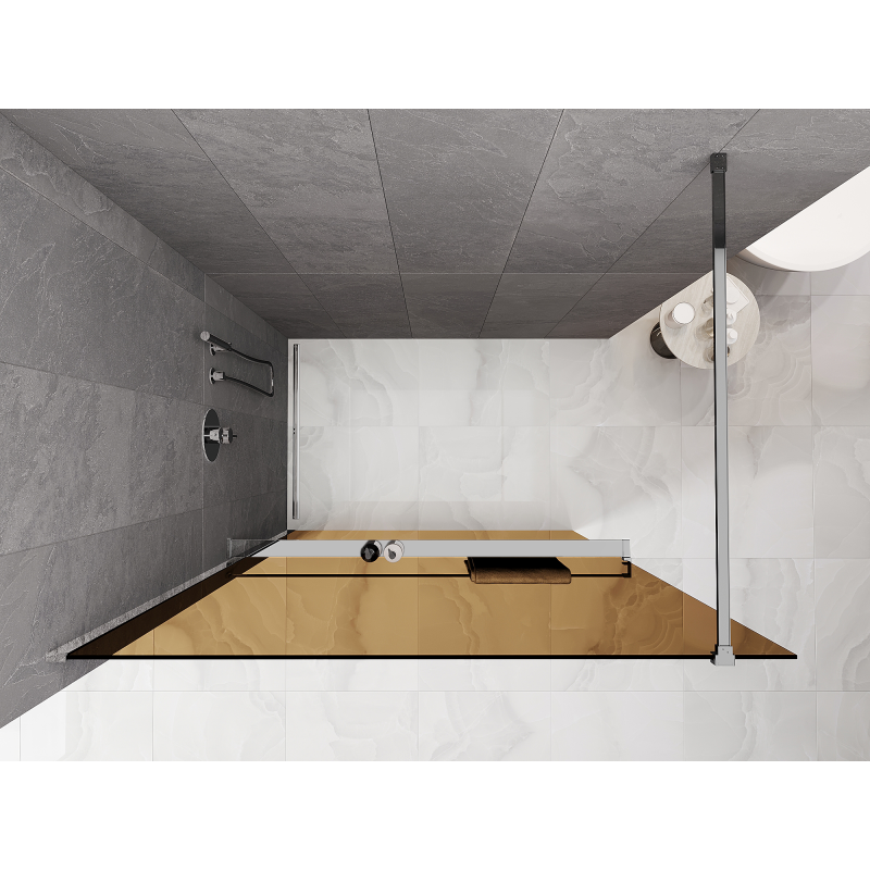 Mexen Kioto+ Zuhanyfal polccal Walk-in 140 x 200 cm, 8 mm bronz, króm - 800-140-121-01-32