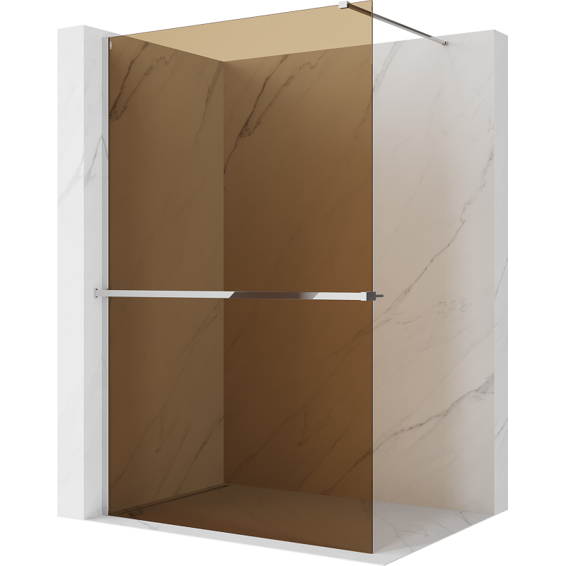 Mexen Kioto+ Zuhanyfal polccal Walk-in 140 x 200 cm, 8 mm bronz, króm - 800-140-121-01-32