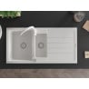 Mexen Andres chiuvetă din granit cu 1,5 compartimente și scurgător și baterie de bucătărie Telma, alb - 6515-20-670200-20