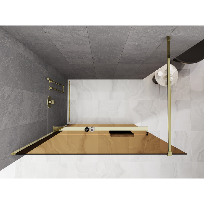Mexen Kioto+ zuhanyfal polccal Walk-in 120 x 200 cm, bronz 8 mm, arany - 800-120-121-50-32
