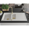 Mexen Andres chiuvetă de granit cu 1,5 compartimente, cu scurgător și baterie de bucătărie Telma, albă - 6515-20-670200-50