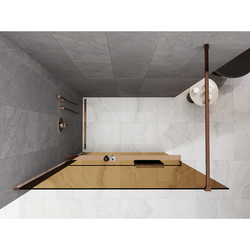 Mexen Kioto+ Zuhanyfal polccal Walk-in 90 x 200 cm, 8 mm bronz, rózsaszín arany - 800-090-121-60-32