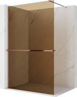 Mexen Kioto+ walk-in zuhanyfal polccal, 130 x 200 cm, bronz, 8 mm, rózsaarany - 800-130-121-60-32