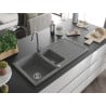 Mexen Andres Chiuvetă de granit de 1,5 compartiment cu picurător și baterie de bucătărie Telma, Gri - 6515-71-670200-71