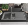 Mexen Andres chiuvetă de granit cu 1,5 compartimente cu scurgător și baterie de bucătărie Telma, gri - 6515-71-670200-71