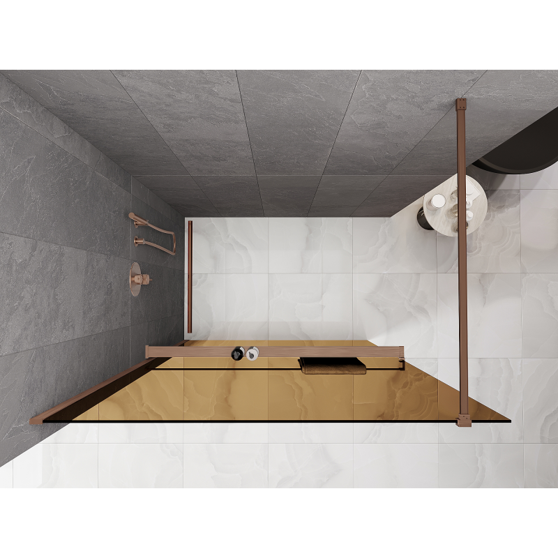 Mexen Kioto+ perete de duș cu raft Walk-in 80 x 200 cm, bronz 8 mm, cupru periat - 800-080-121-65-32