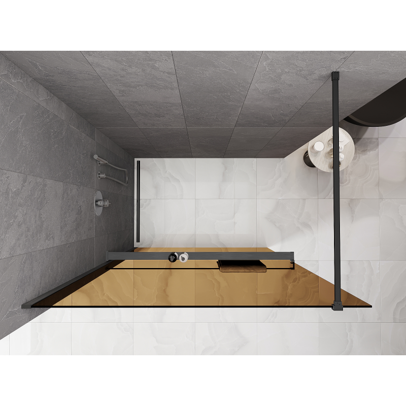 Mexen Kioto+ 70 x 200 cm-es Walk-in zuhanyfal polccal, 8 mm-es bronz, fegyver szürke, kefélt - 800-070-121-66-32