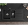 Mexen Andres chiuvetă din granit 1,5 bol cu picurător și baterie de bucătărie Telma, negru/argintiu - 6515-73-670200-70