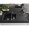 Mexen Andres chiuvetă din granit 1,5 bol cu picurător și baterie de bucătărie Telma, negru/argintiu - 6515-73-670200-70