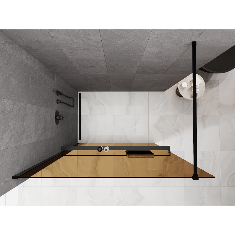Mexen Kioto+ Zuhanyfal polccal Walk-in 90 x 200 cm, bronz 8 mm, fekete - 800-090-121-70-32