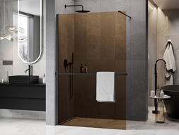 Mexen Kioto+ Panou de duș cu raft Walk-in 100 x 200 cm, bronz 8 mm, negru - 800-100-121-70-32