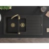 Mexen Andres chiuvetă de granit cu 1,5 cuve și scurgător și baterie de bucătărie Telma, negru/auriu - 6515-75-670200-50