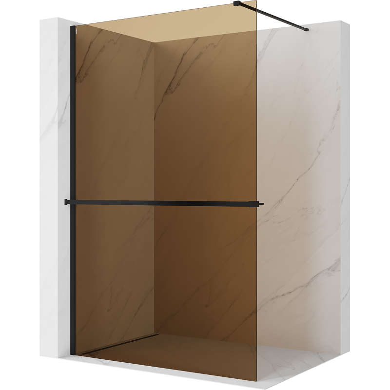Mexen Kioto+ perete de duș cu raft Walk-in 140 x 200 cm, bronz 8 mm, negru - 800-140-121-70-32