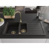 Mexen Andres chiuvetă de granit cu 1,5 cuve și scurgător și baterie de bucătărie Telma, negru/auriu - 6515-75-670200-50