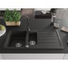 Mexen Andres chiuvetă de granit, cu 1,5 boluri, cu picurător și baterie de bucătărie Telma, negru/auriu - 6515-75-670200-70
