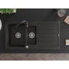 Mexen Andres chiuvetă de granit, cu 1,5 boluri, cu picurător și baterie de bucătărie Telma, negru/auriu - 6515-75-670200-70