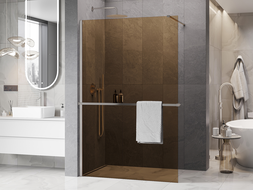 Mexen Kioto+ Zuhanyfal polccal, Walk-in 90 x 200 cm, bronz 8 mm, kefélt nikkel - 800-090-121-97-32