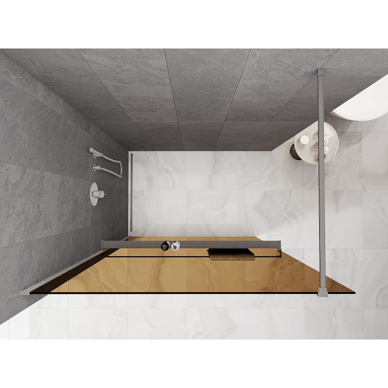 Mexen Kioto+ Zuhanyfal polccal, Walk-in 90 x 200 cm, bronz 8 mm, kefélt nikkel - 800-090-121-97-32