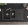 Mexen Andres chiuvetă de granit 1,5 camere cu scurgător și baterie de bucătărie Telma, negru cu pete - 6515-76-670200-00