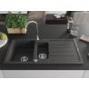 Mexen Andres chiuvetă de granit 1,5 camere cu scurgător și baterie de bucătărie Telma, negru cu pete - 6515-76-670200-00